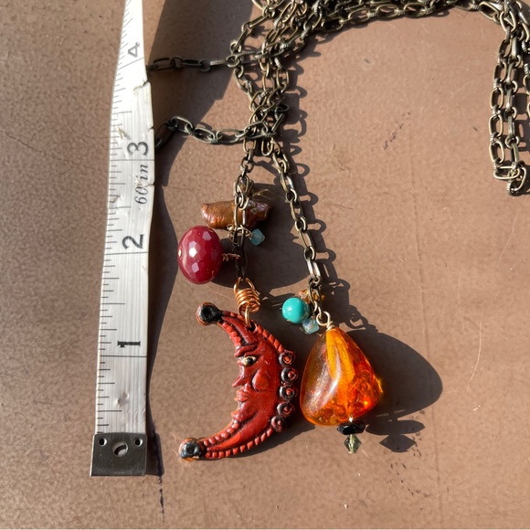 Handmade OOAK Artisan Moon and Amber Lariat Necklace - Picture 5 of 6